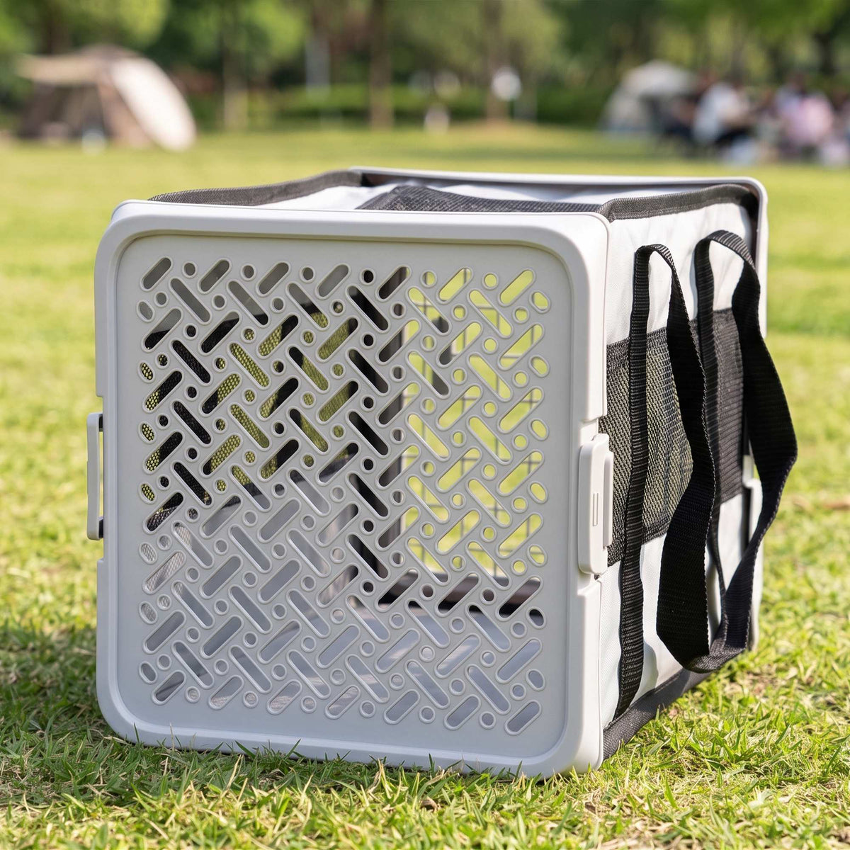Pet Carrier Bag, Soft-Sided Dog Carrier with Bottom Board and Mesh Windows, Foldable Pet Travel Bag for Mini Dogs Under 22 lbs and Cats, Grey