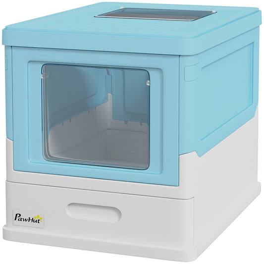 Cat Litter Tray with Hood Enclosed Cat Litter Box Pet Toilet w/ Lid, Scoop, Front Entry, 47.5 x 35.5 x 36.7cm - Light Blue