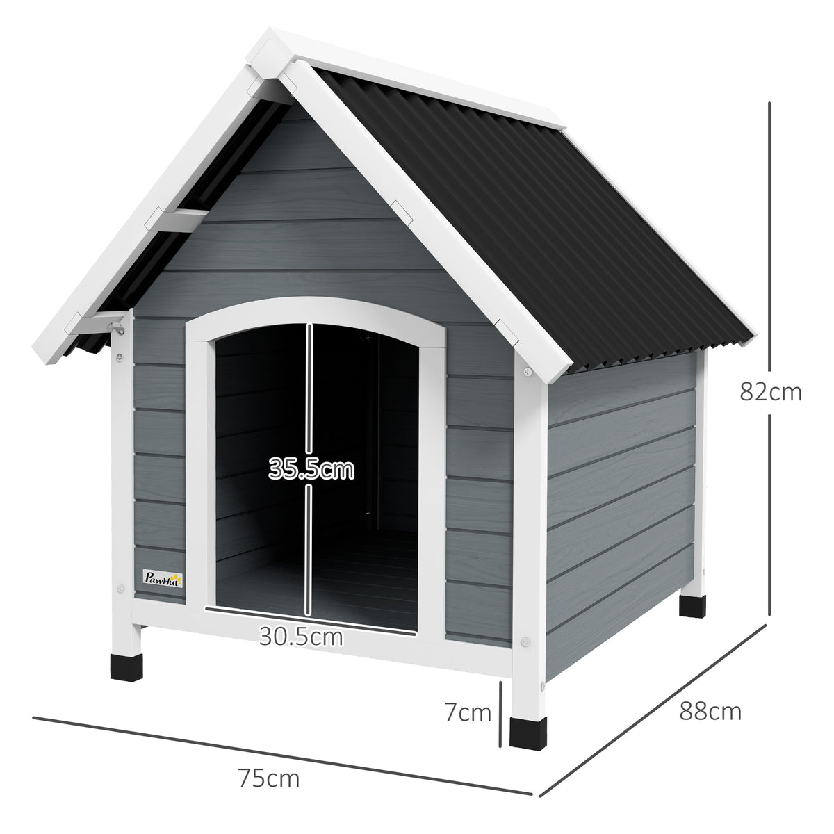 Dog Kennel Outdoor Wooden Dog House with Removable Floor, Elevated Pet Shelter, Anti-Corrosion Wood, for Medium Dogs, 82H x 75W x 88Dcm - Grey