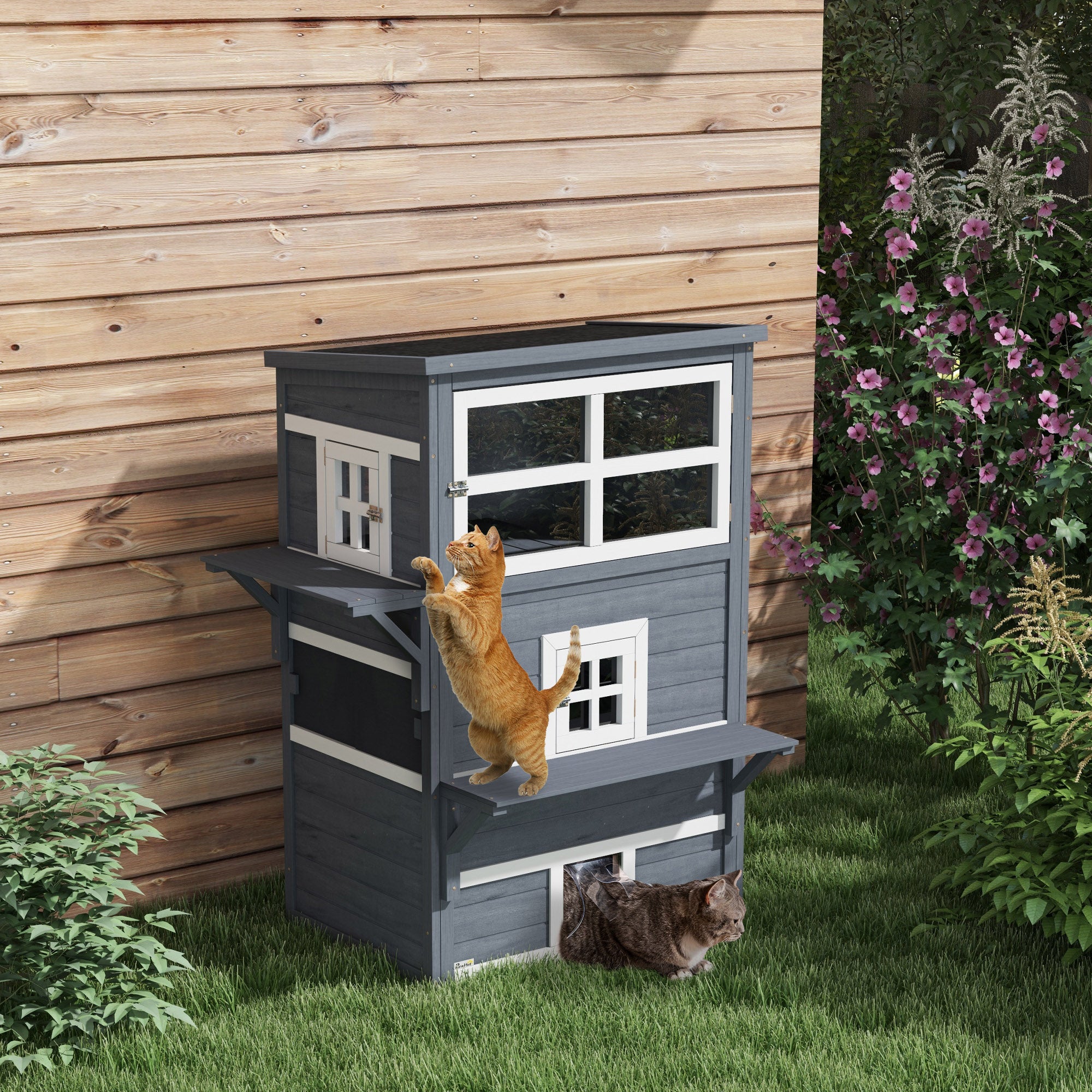 PawHut 3-Story Cat Shelter with Platforms & Escape Doors