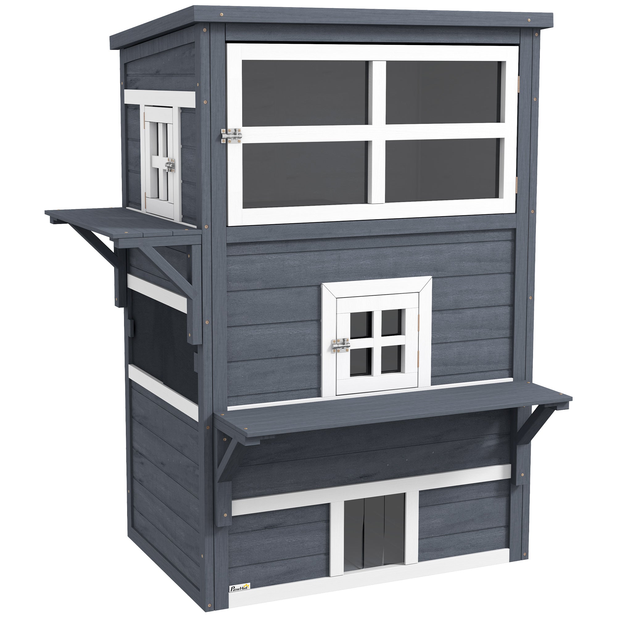 PawHut 3-Story Cat Shelter with Platforms & Escape Doors