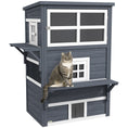 Load image into Gallery viewer, PawHut 3-Story Cat House Feral Cat Shelter, Outdoor Kitten Condo with Raised Floor, Asphalt Roof, Escape Doors, Jumping Platforms, Dark Gray
