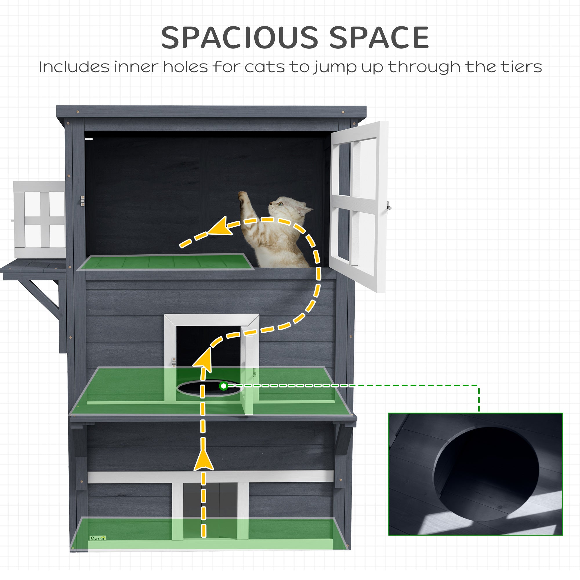 PawHut 3-Story Cat Shelter with Platforms & Escape Doors