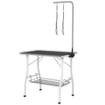 Charger l'image dans la visionneuse de la galerie, 35in Dog Grooming Table with Adjustable Arm, Foldable Pet Grooming Table with Mesh Tray, Two Nooses, Rubber Surface, 35" x 24" x 61", Black
