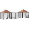 Load image into Gallery viewer, Outdoor Dog Kennel with 2 Rooms, Dog Run Outdoor Pet Playpen House with Rotating & Adjustable Height Bowls, Waterproof UV-Resistant Covers, Secure Locks, 16.2' x 4.7' x 5.1'
