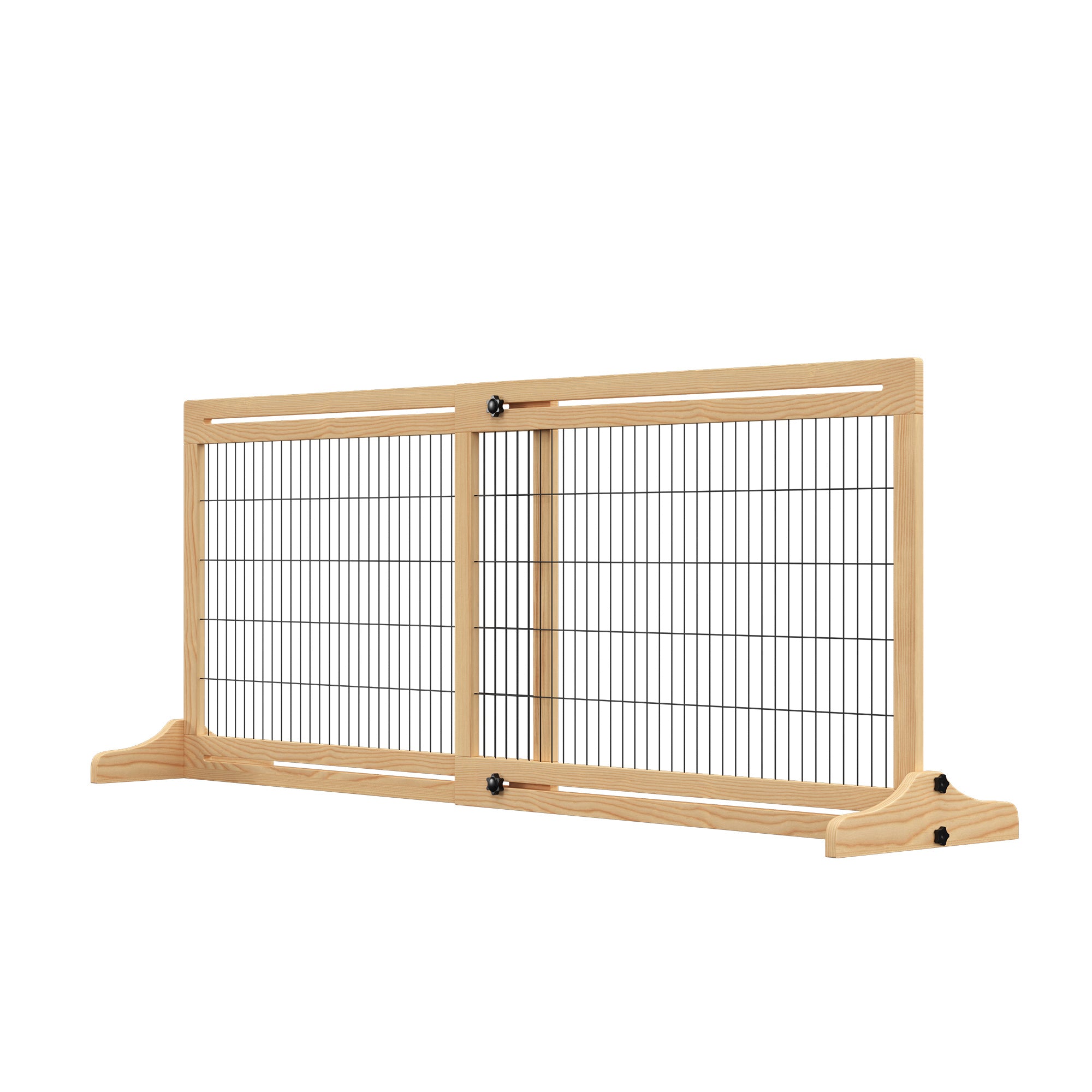 Free Standing Pet Gate, Wooden Foldable Dog Gate with 41"-72" Adjustable Length, Support Feet, Pet Barrier for Small Medium Dogs, for Stairway, Doorway, Hallway, Natural