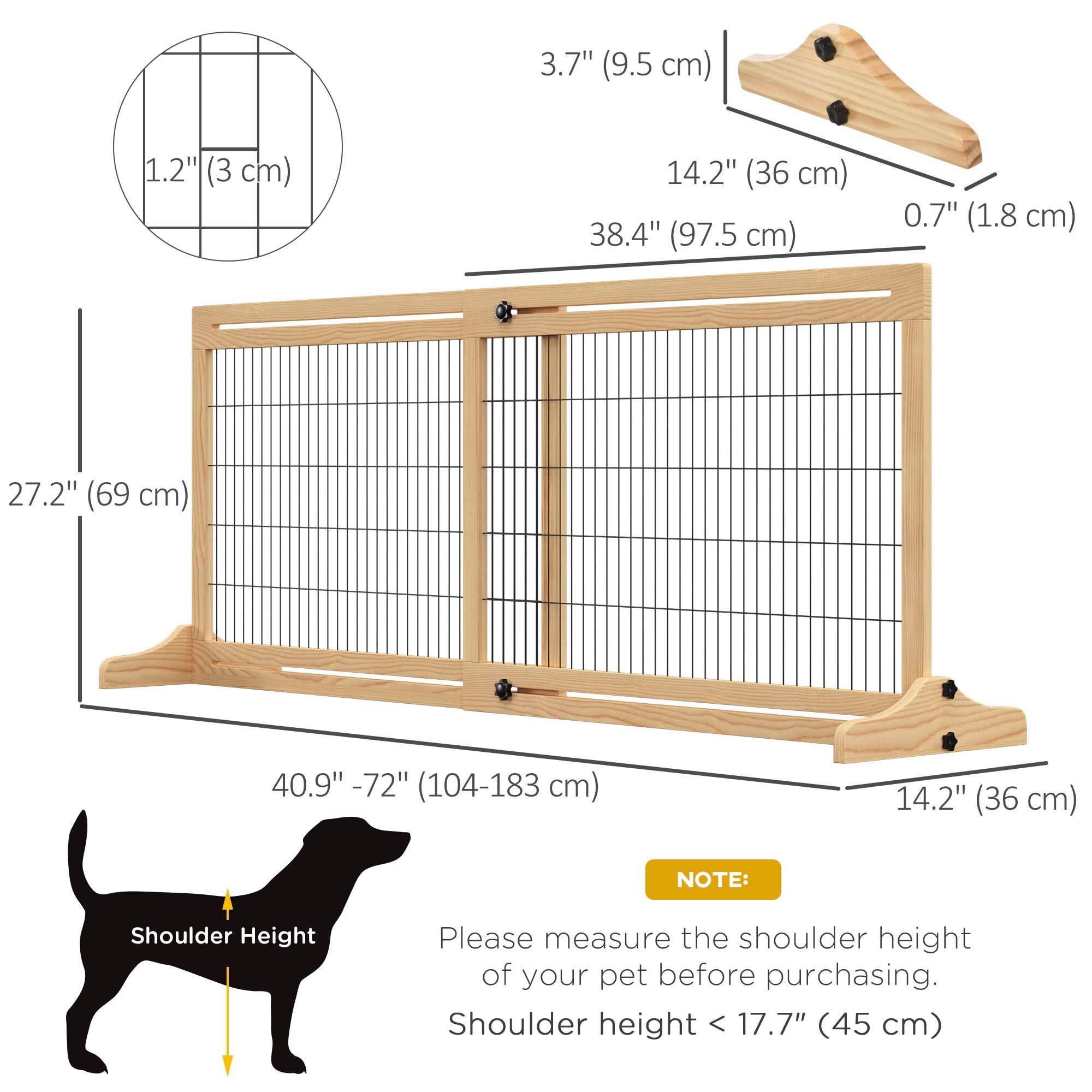 Free Standing Pet Gate, Wooden Foldable Dog Gate with 41"-72" Adjustable Length, Support Feet, Pet Barrier for Small Medium Dogs, for Stairway, Doorway, Hallway, Natural