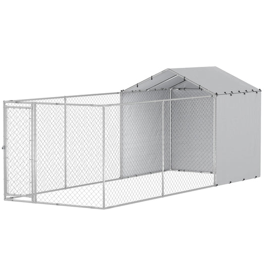 Outdoor Dog Kennel with Waterproof & UV-Resistant Cover, Dog Run with Secure Lock for Small Medium Large Dogs, 19.7' x 7.5' x 7.5'