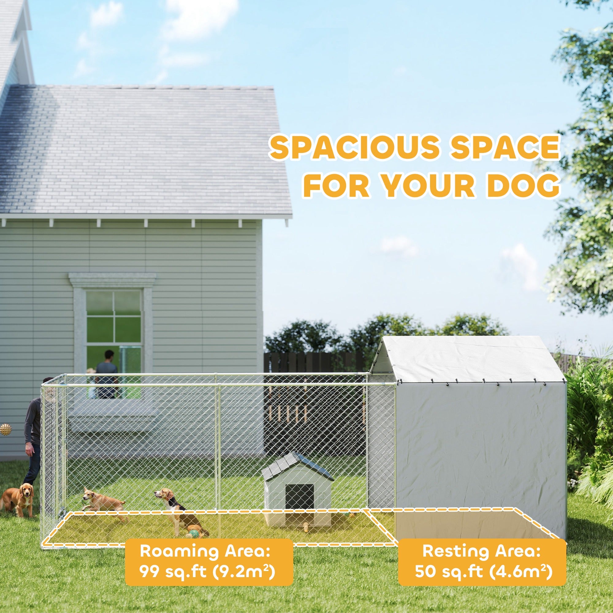 Outdoor Dog Kennel with Waterproof & UV-Resistant Cover, Dog Run with Secure Lock for Small Medium Large Dogs, 19.7' x 7.5' x 7.5'