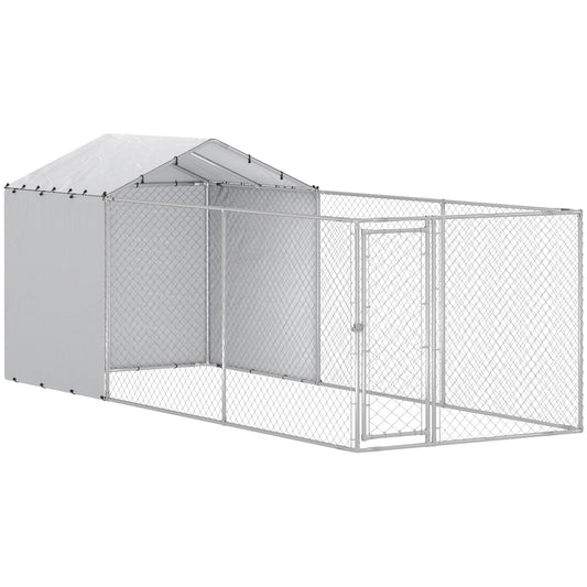 Outdoor Dog Kennel with Waterproof & UV-Resistant Cover, Dog Run with Secure Lock for Small Medium Large Dogs, 19.7' x 7.5' x 7.5'