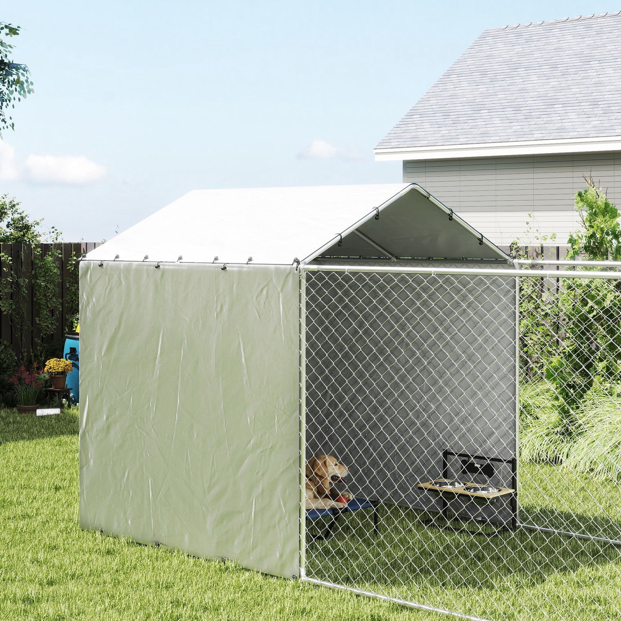 Outdoor Dog Kennel with Waterproof & UV-Resistant Cover, Dog Run with Secure Lock for Small Medium Large Dogs, 19.7' x 7.5' x 7.5'