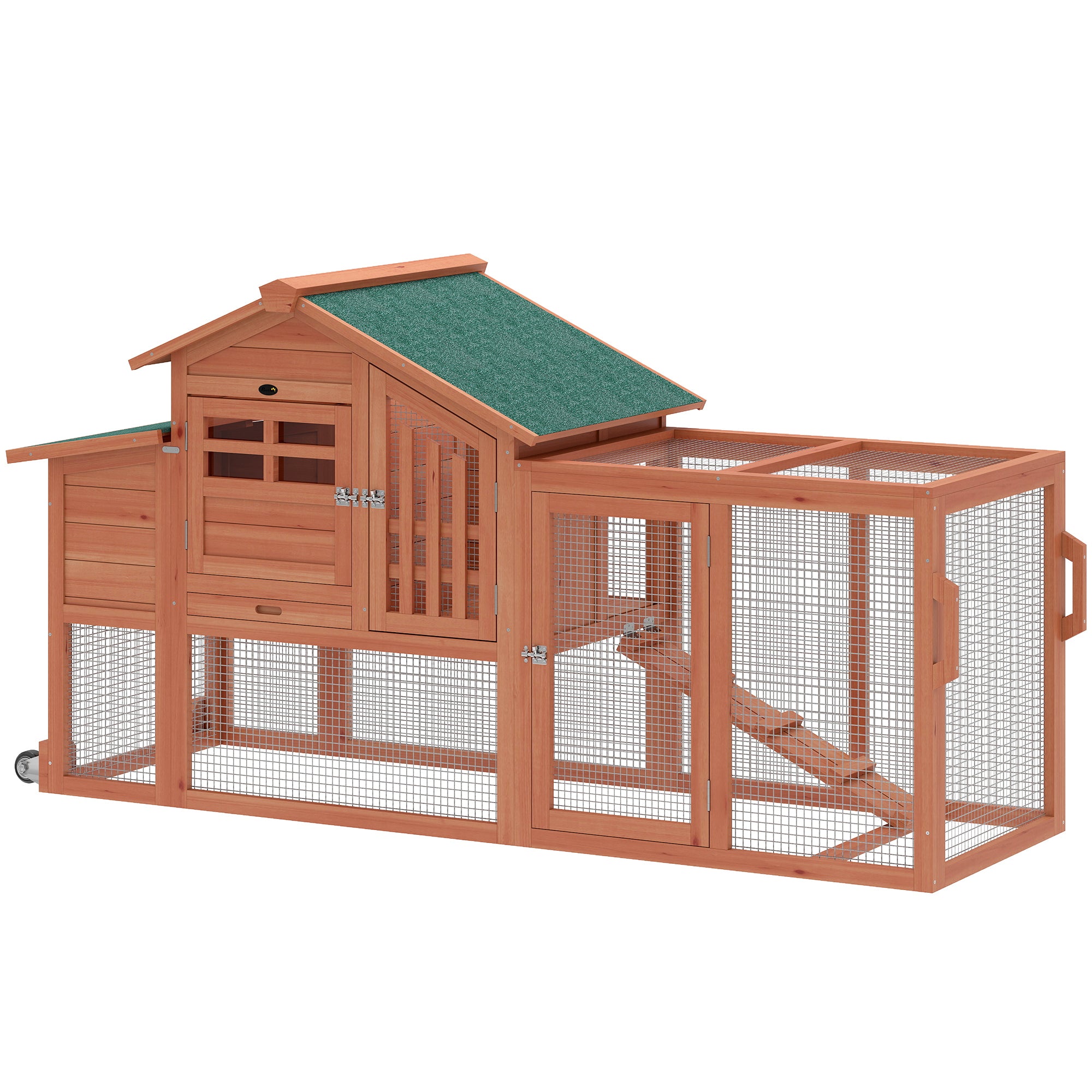 Chicken Coop with Run, Mobile Wooden Chicken House with Nesting Box, Roosting Bar, Ramp & Tray, Hen House Poultry Cage for 1-2 Hens, 74.8" L x 27.2" W x 38.2" H
