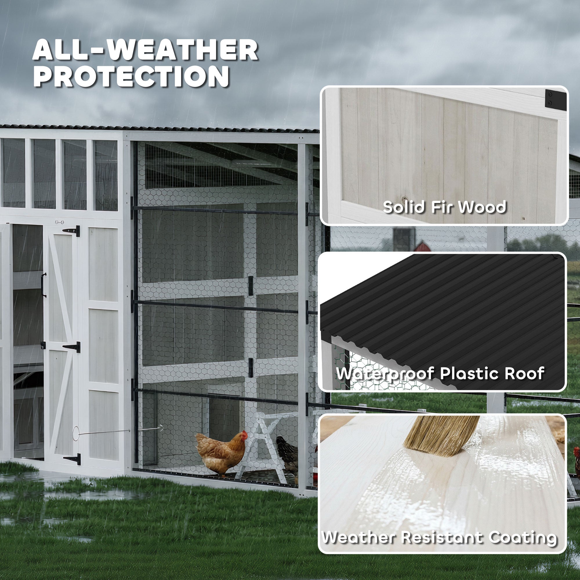 212"L Large Chicken Coop for 10-15 Hens, Walk-in Outdoor Chicken House with Run, Nesting Box, Waterproof Roof, Perches, Wooden Hen House Poultry Cage for Ducks, Rabbits, Light Gray