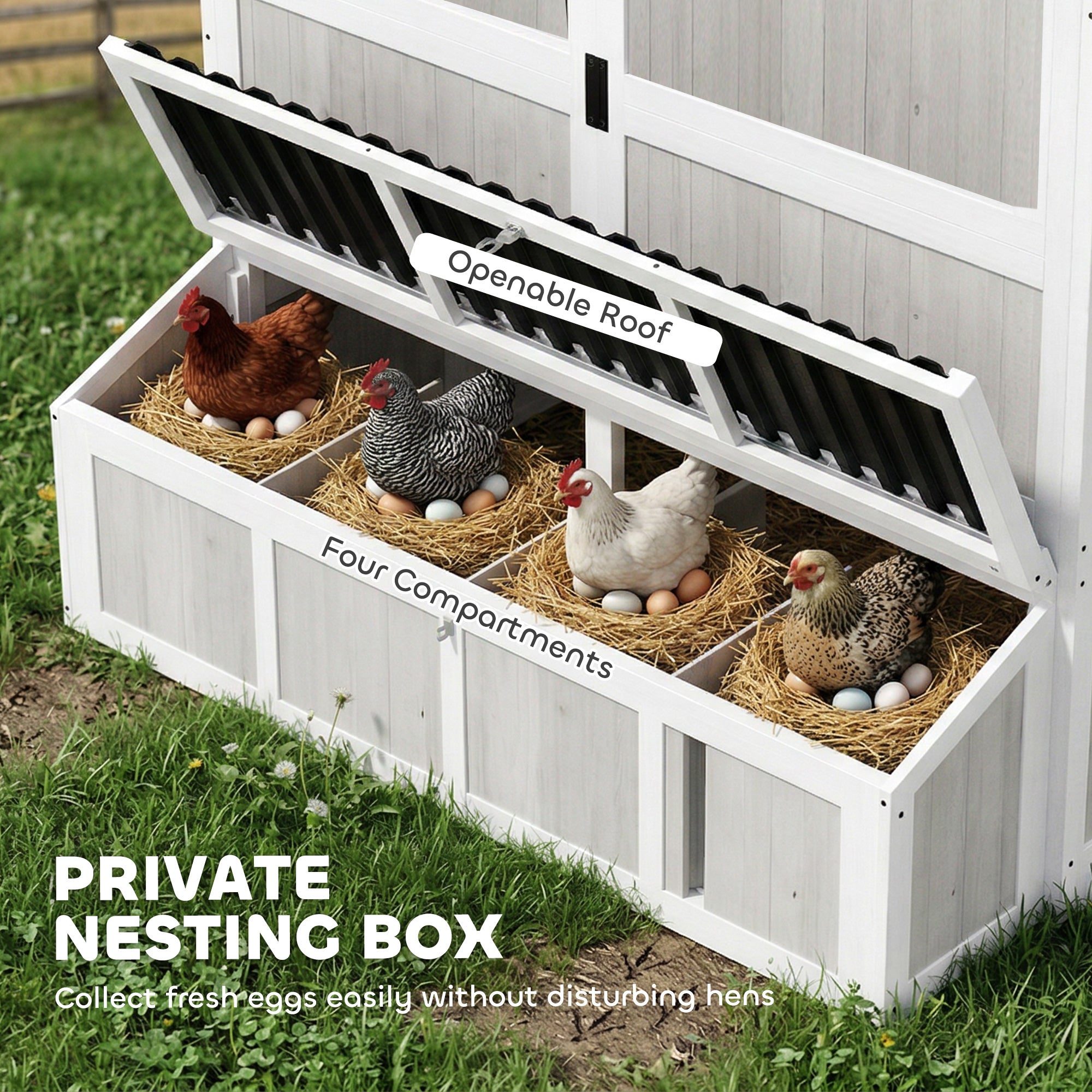 212"L Large Chicken Coop for 10-15 Hens, Walk-in Outdoor Chicken House with Run, Nesting Box, Waterproof Roof, Perches, Wooden Hen House Poultry Cage for Ducks, Rabbits, Light Gray