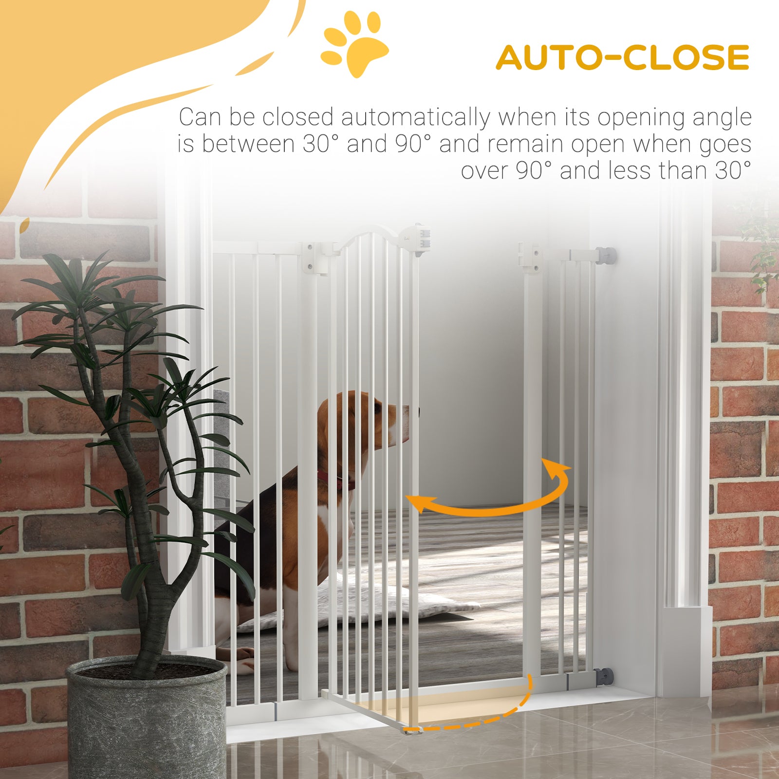 Pressure Fit Dog Stair Gate No Drilling Safety Gate Auto Close for Doorways, Hallways, 74-100cm Adjustable, 94cm Tall, White