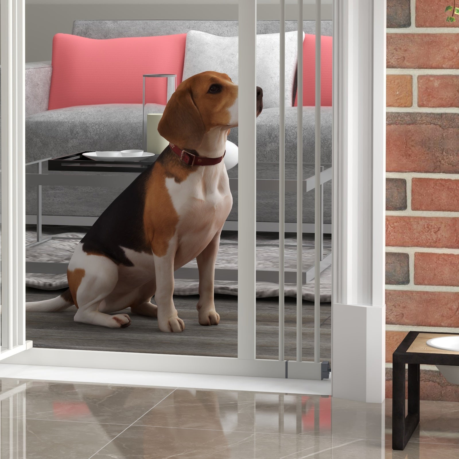 Pressure Fit Dog Stair Gate No Drilling Safety Gate Auto Close for Doorways, Hallways, 74-100cm Adjustable, 94cm Tall, White