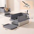 Load image into Gallery viewer, 2 Pack XL Stainless Steel Litter Box, Extra Large Metal Cat Litter Box High Sided for Big and Multiple Cats, Semi-Enclosed with Tracking Step, Stainless Steel Scoops, Anti-Urine Leakage
