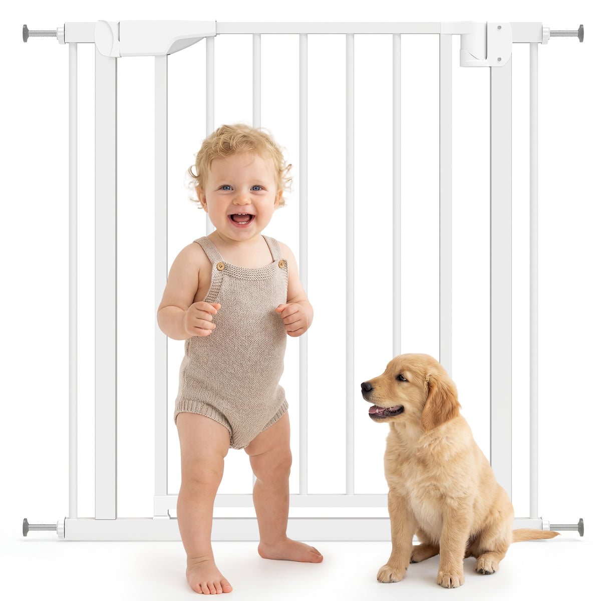 30"-32" Baby Gate, 30"H Pet Gate with Auto-Close, Two-Way Open, Pressure Mounted for Stair, Doorways and Hallways, White