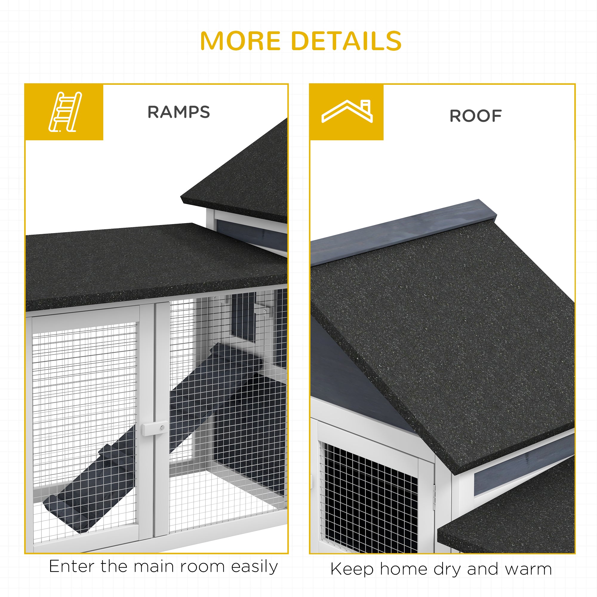 PawHut 83" L Outdoor Rabbit Hutch with Double Runs, Large Guinea Pig Cage Indoor, Wooden Bunny Hutch with Weatherproof Roof, Removable Tray, Ramps, Dark Gray