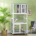 Load image into Gallery viewer, PawHut 74" Wooden Catio Outdoor Cat House Weatherproof & Wheeled, Outside Cat Enclosure with High Weight Capacity, Kitten Cage Condo, Dark Gray

