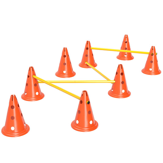 Dog Agility Equipment Set, Portable Pet Jump Training Kit for Eight Cones, Eight Poles with Carry Bag, Four-Piece Adjustable Height Jumping Obstacles, Orange