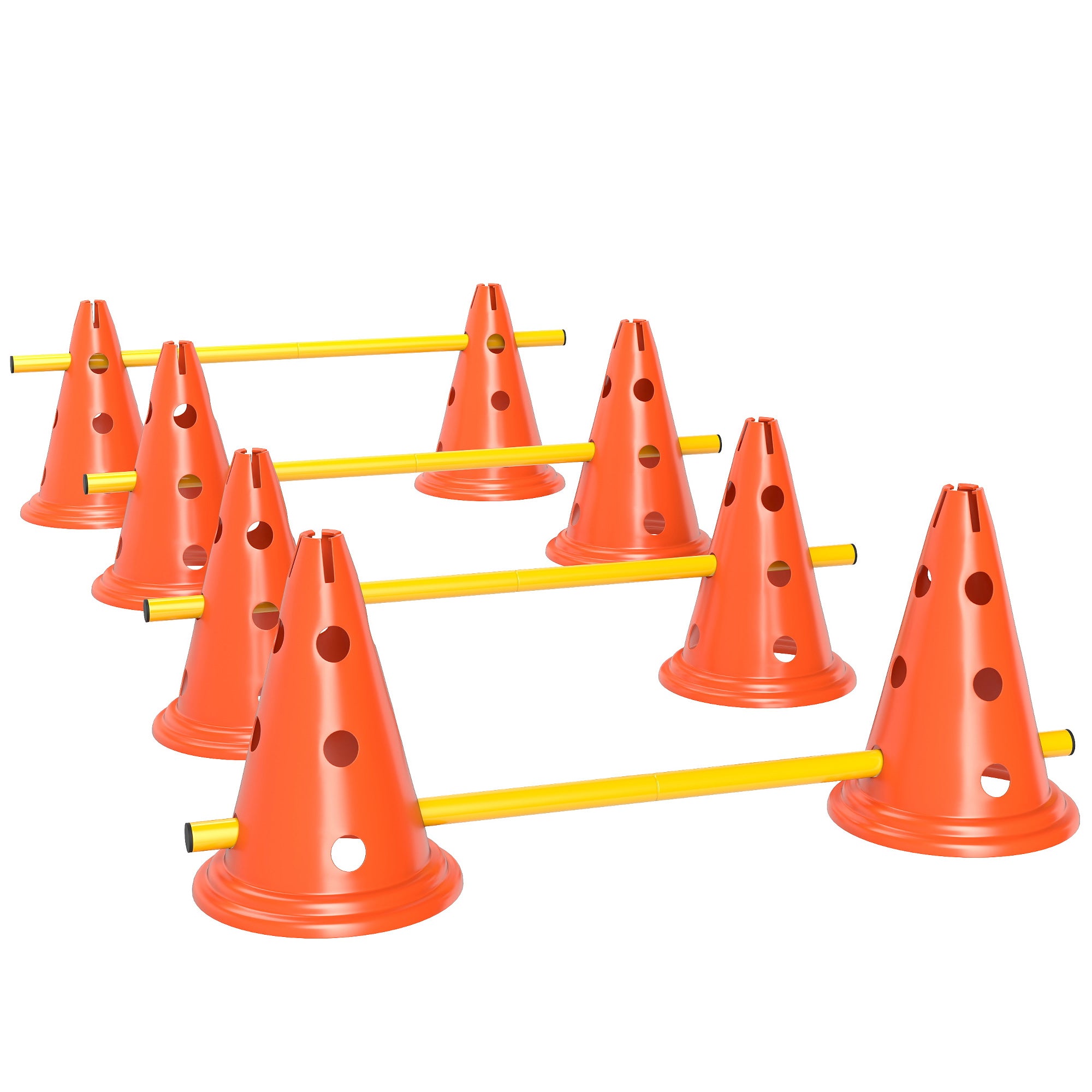 Dog Agility Equipment Set, Portable Pet Jump Training Kit for Eight Cones, Eight Poles with Carry Bag, Four-Piece Adjustable Height Jumping Obstacles, Orange