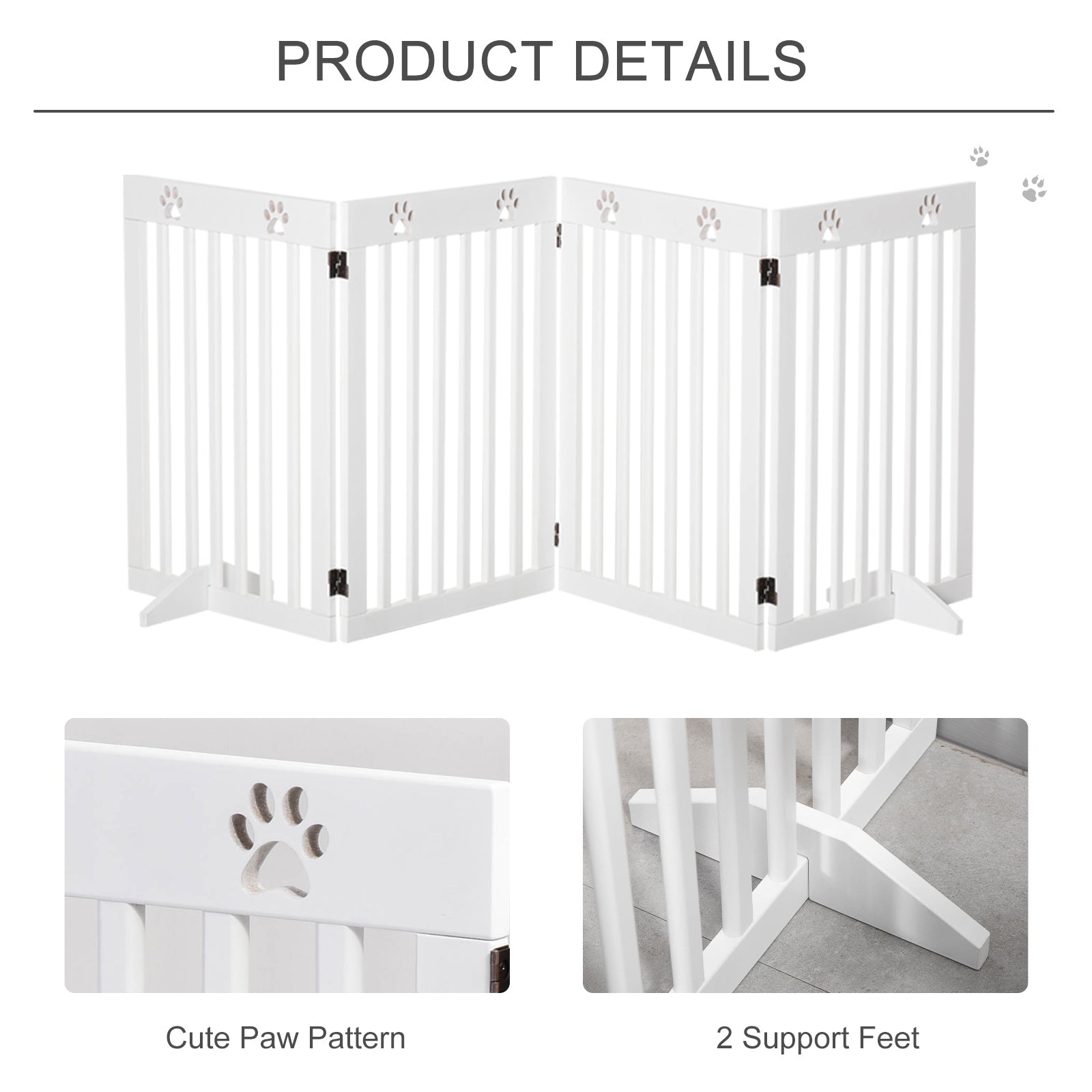 Freestanding Pet Gate 4 Panel Dog Barrier Folding Safety Fence with Support Feet up to 80.25" Long 29.5" Tall for Doorway Stairs Black White