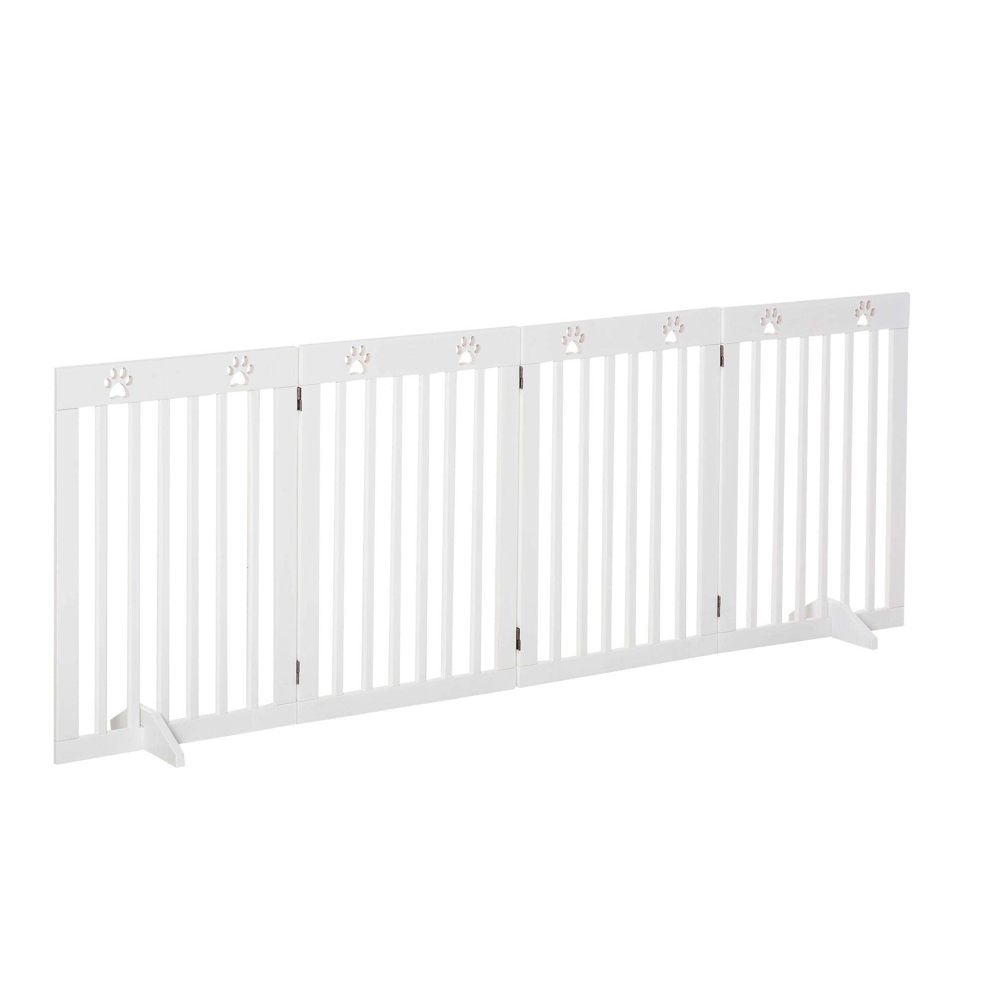 Freestanding Pet Gate 4 Panel Dog Barrier Folding Safety Fence with Support Feet up to 80.25" Long 29.5" Tall for Doorway Stairs Black White