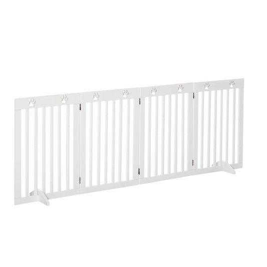 Freestanding Pet Gate 4 Panel Dog Barrier Folding Safety Fence with Support Feet up to 80.25" Long 29.5" Tall for Doorway Stairs Black White