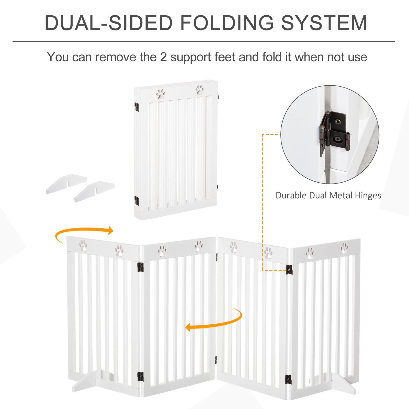 Freestanding Pet Gate 4 Panel Dog Barrier Folding Safety Fence with Support Feet up to 80.25" Long 29.5" Tall for Doorway Stairs Black White