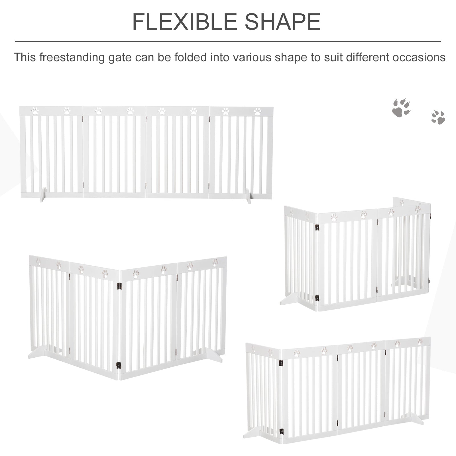 Freestanding Pet Gate 4 Panel Dog Barrier Folding Safety Fence with Support Feet up to 80.25" Long 29.5" Tall for Doorway Stairs Black White