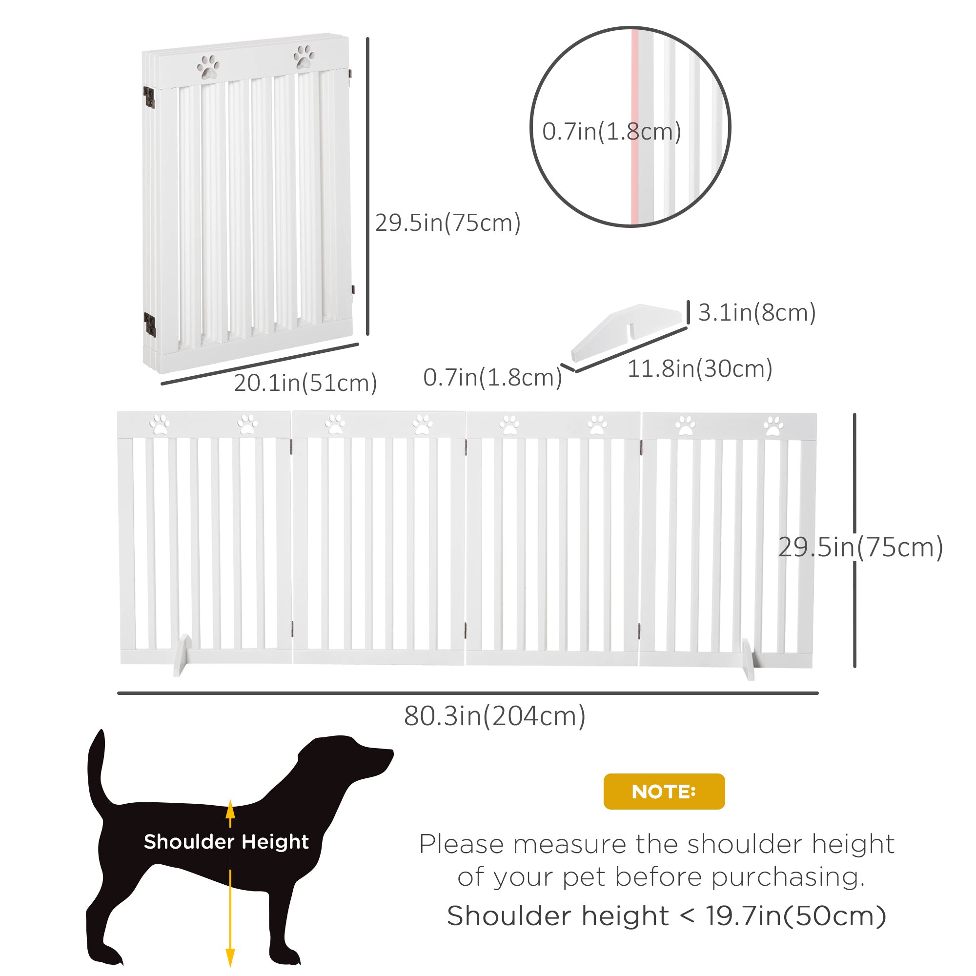 Freestanding Pet Gate 4 Panel Dog Barrier Folding Safety Fence with Support Feet up to 80.25" Long 29.5" Tall for Doorway Stairs Black White