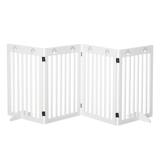 Freestanding Pet Gate 4 Panel Dog Barrier Folding Safety Fence with Support Feet up to 80.25" Long 29.5" Tall for Doorway Stairs Black White