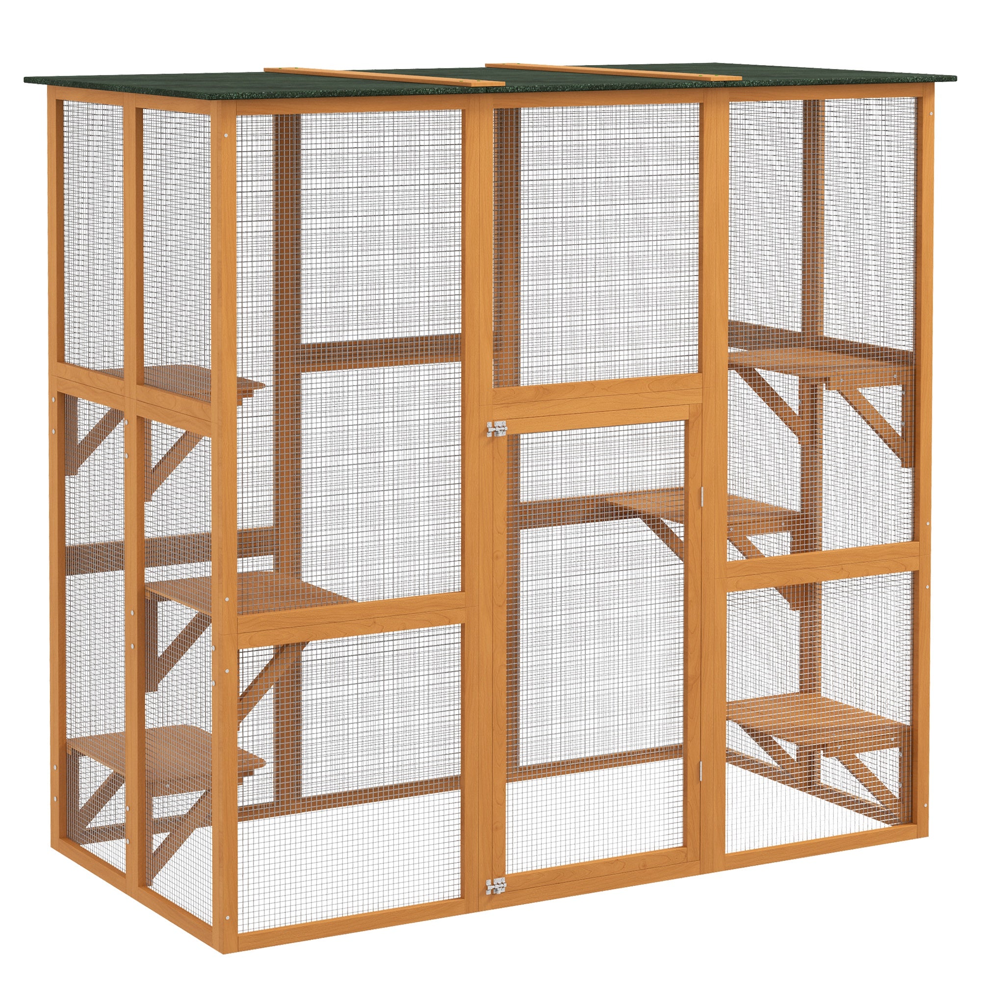 Large Outdoor Catio Enclosure, Weatherproof Cat House with Asphalt Roof,  Wooden Cat Patio Cage with 6 Balanced Platforms, 71" x 39" x 71", Orange
