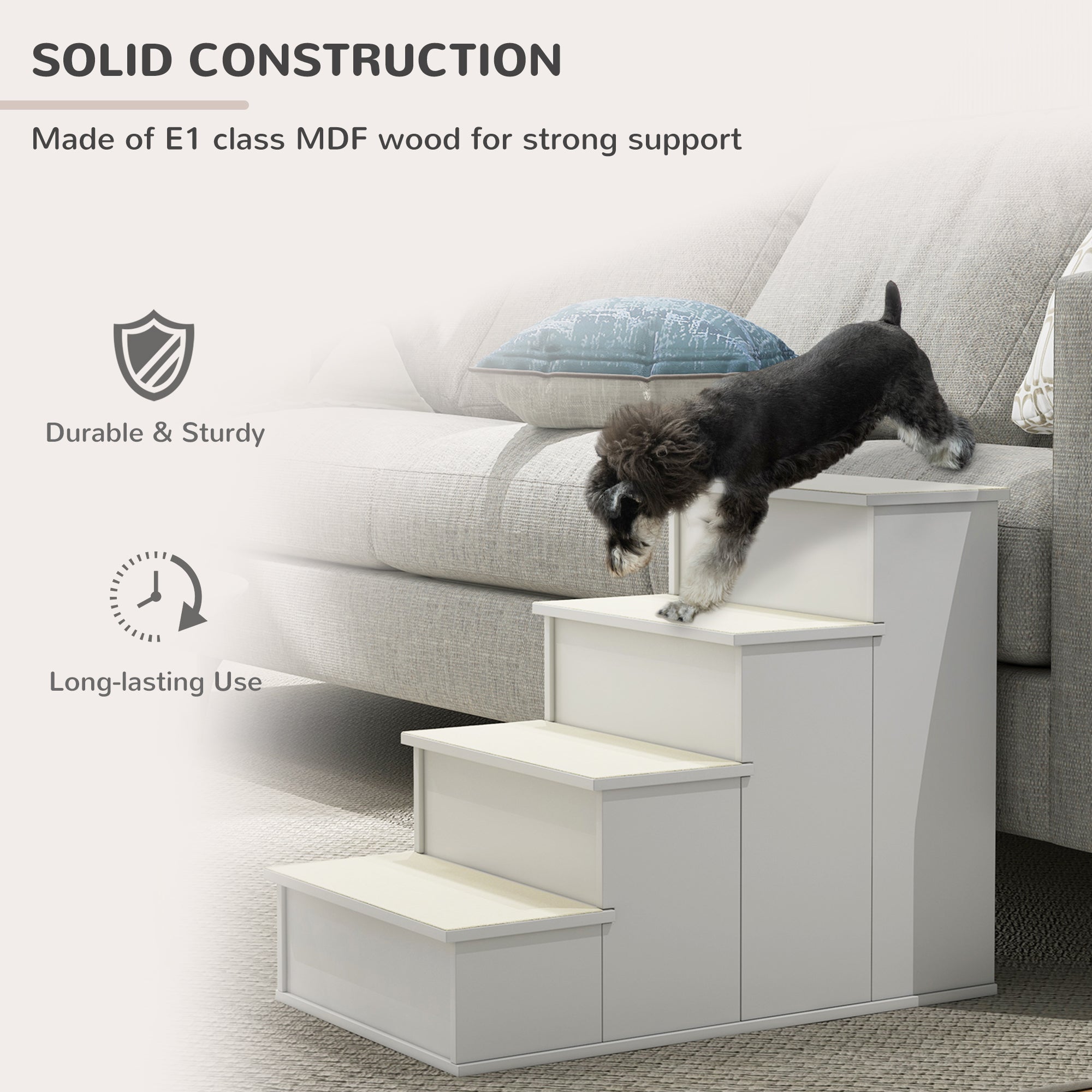 Pet Stairs Dog Steps for High Bed, 4 Levels Dog Stairs for Car, Wooden Cat Ladder with Non-Slip Carpet, 15.7" L x 23.2" W x 21.3" H, White