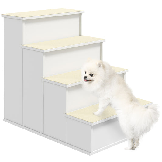 Pet Stairs Dog Steps for High Bed, 4 Levels Dog Stairs for Car, Wooden Cat Ladder with Non-Slip Carpet, 15.7" L x 23.2" W x 21.3" H, White