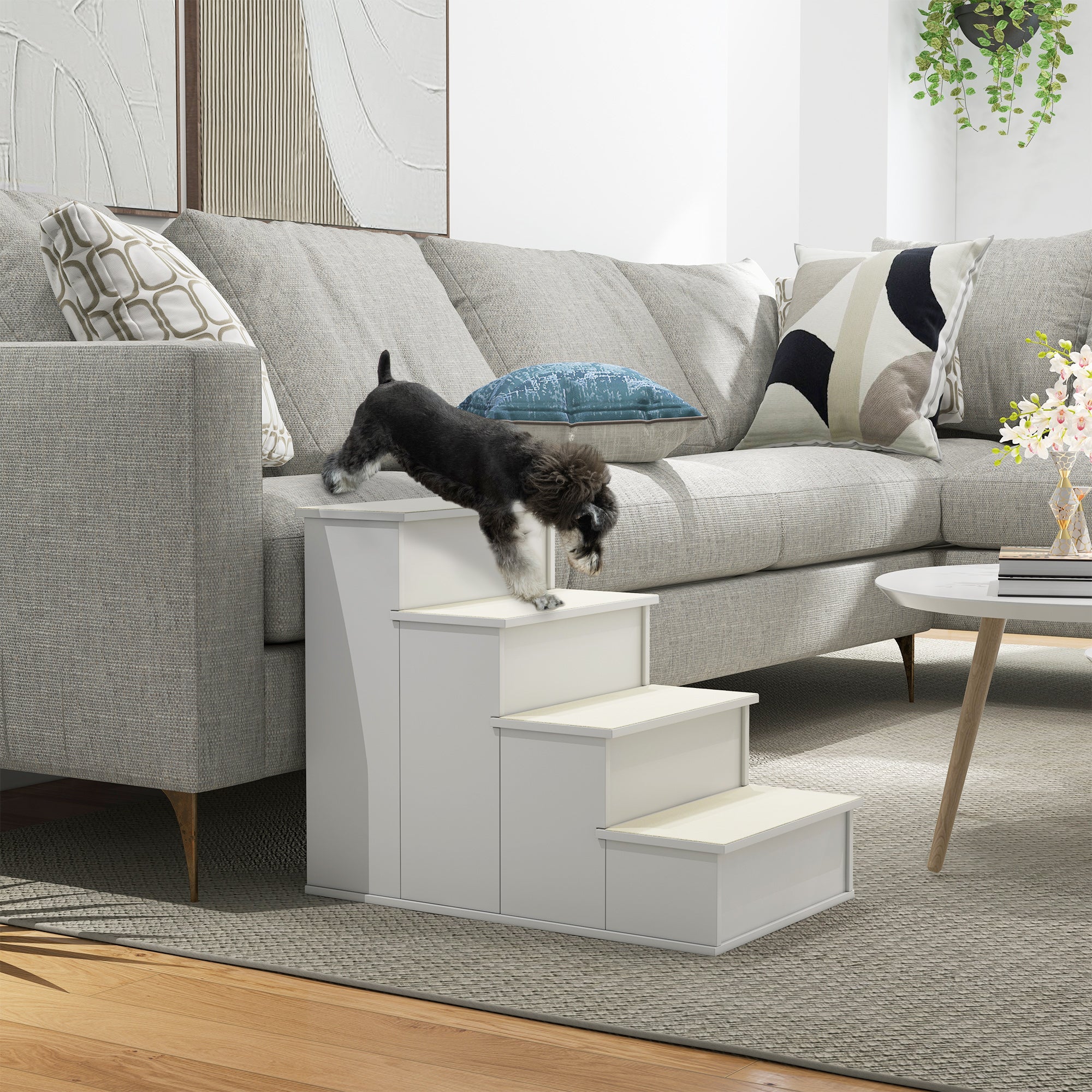 Pet Stairs Dog Steps for High Bed, 4 Levels Dog Stairs for Car, Wooden Cat Ladder with Non-Slip Carpet, 15.7" L x 23.2" W x 21.3" H, White