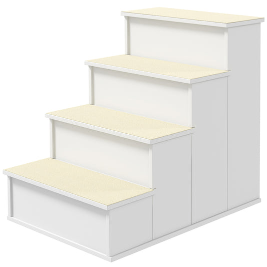 Pet Stairs Dog Steps for High Bed, 4 Levels Dog Stairs for Car, Wooden Cat Ladder with Non-Slip Carpet, 15.7" L x 23.2" W x 21.3" H, White
