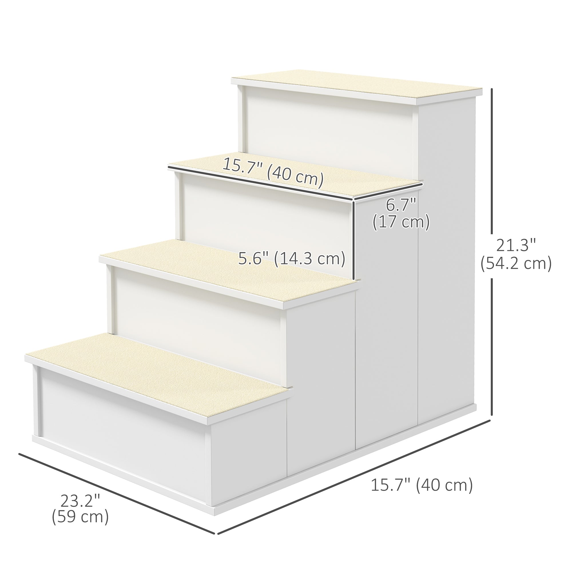 Pet Stairs Dog Steps for High Bed, 4 Levels Dog Stairs for Car, Wooden Cat Ladder with Non-Slip Carpet, 15.7" L x 23.2" W x 21.3" H, White