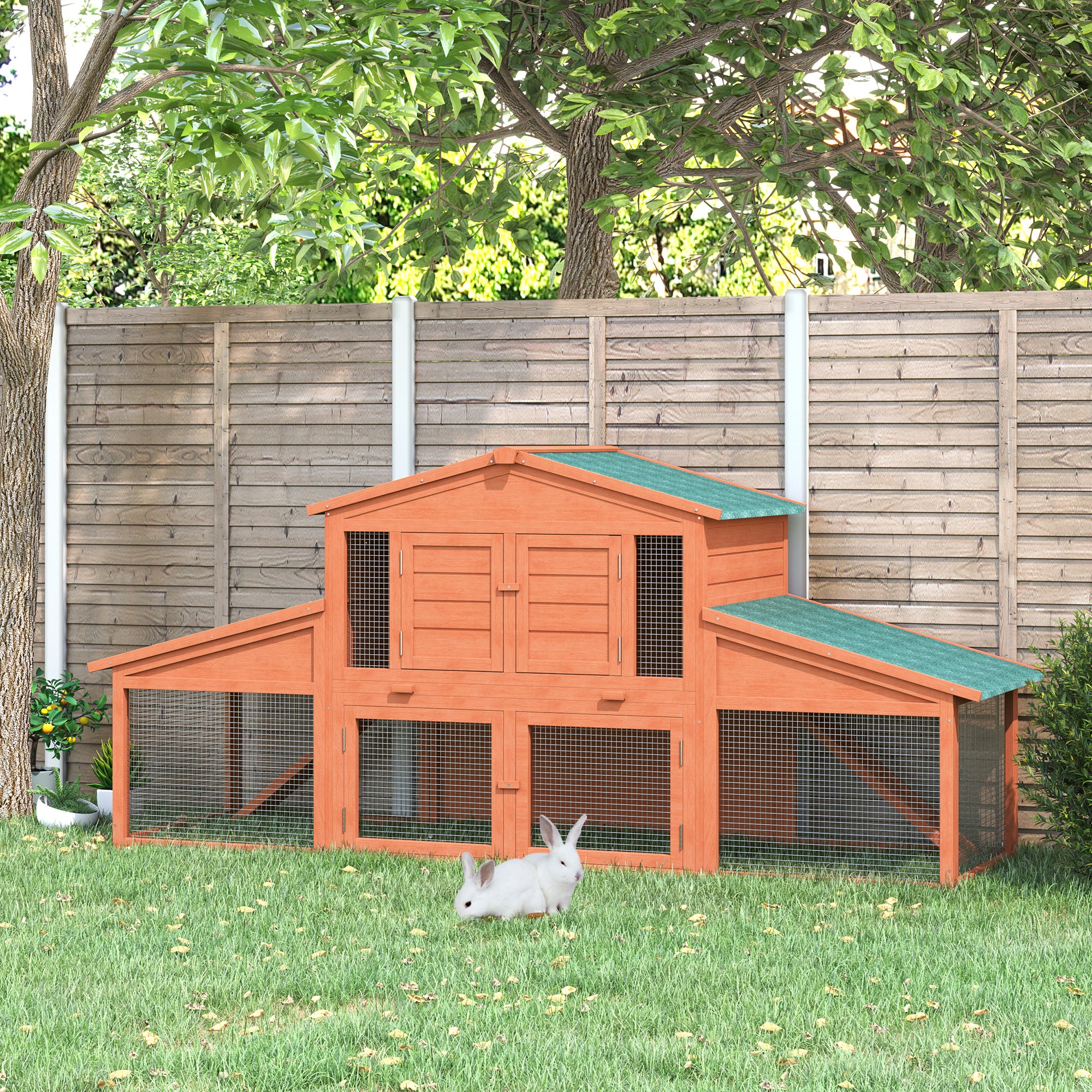 88.5" x 27.5" x 39.25" Deluxe Wooden Rabbit Hutch Backyard Bunny Cage Small Animal Living House with Outdoor Run, Orange