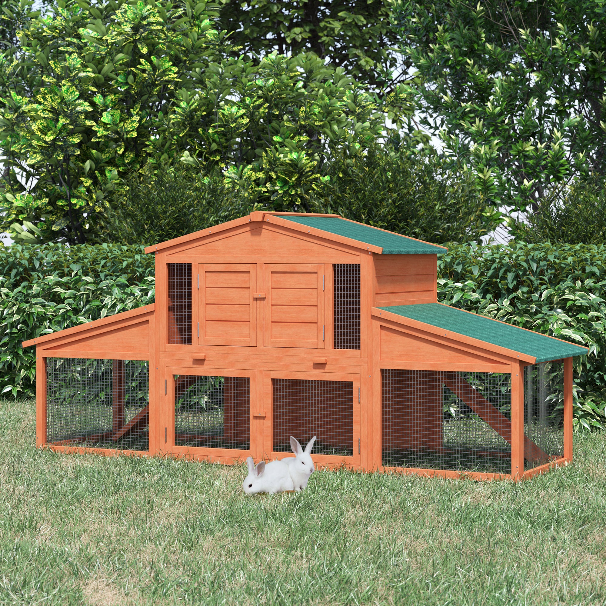 88.5" x 27.5" x 39.25" Deluxe Wooden Rabbit Hutch Backyard Bunny Cage Small Animal Living House with Outdoor Run, Orange