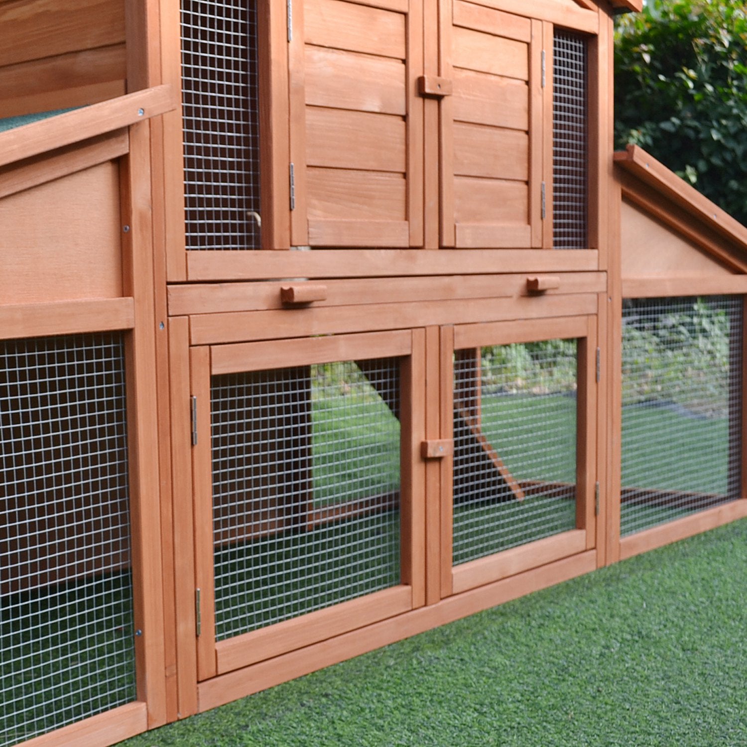 88.5" x 27.5" x 39.25" Deluxe Wooden Rabbit Hutch Backyard Bunny Cage Small Animal Living House with Outdoor Run, Orange