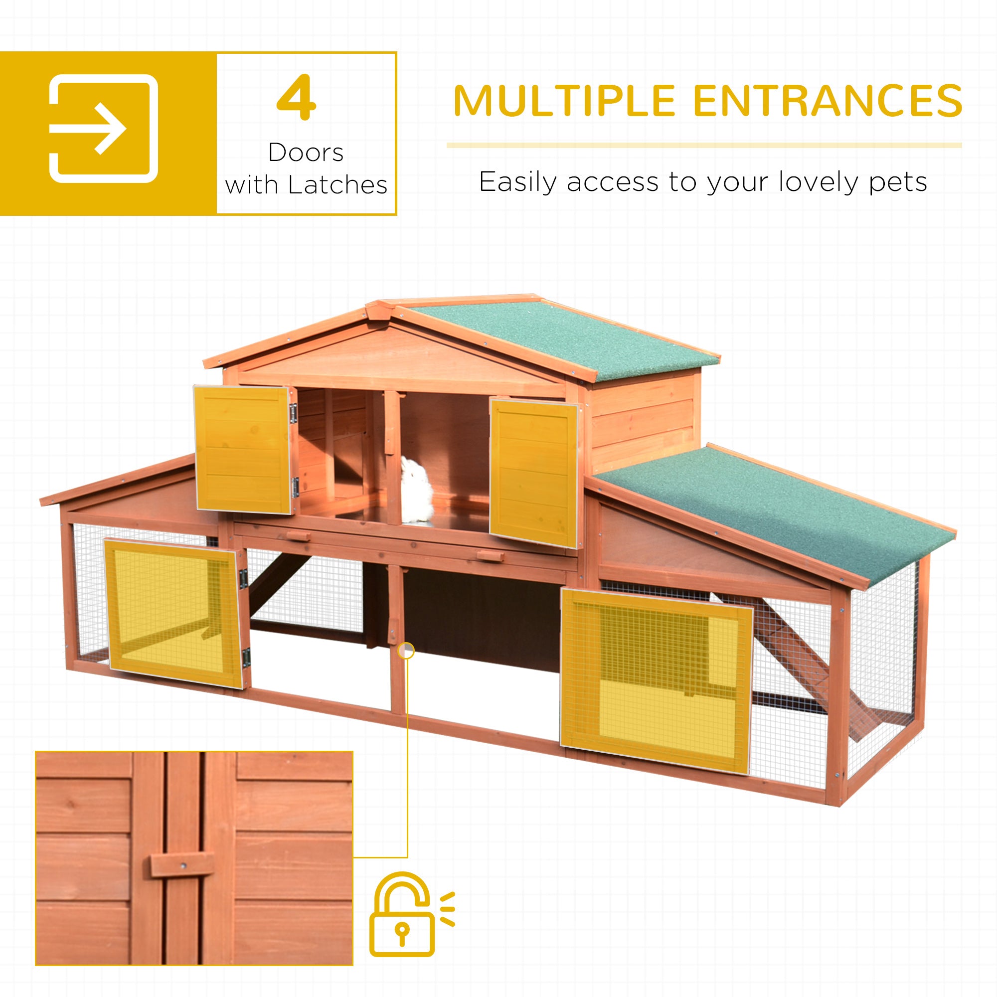 88.5" x 27.5" x 39.25" Deluxe Wooden Rabbit Hutch Backyard Bunny Cage Small Animal Living House with Outdoor Run, Orange