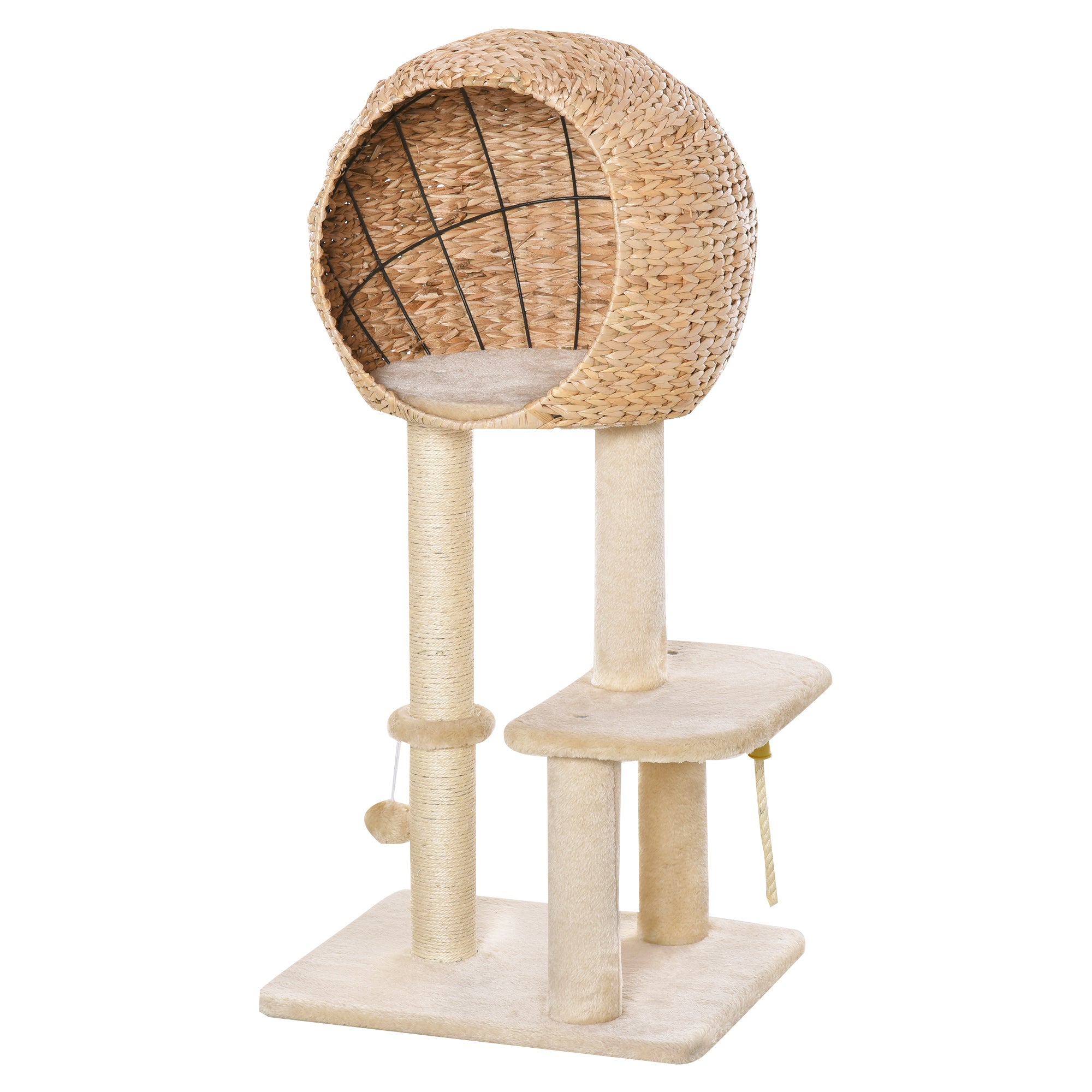 Modern Cat Tree, Multi-Level Cat Tower with Sisal Scratching Post Condo and Hanging Rope 39" H, Beige