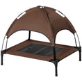 Load image into Gallery viewer, Elevated Dog Bed with Canopy, Portable Raised Dog Cot for M Sized Dogs, Indoor & Outdoor, 30" x 24" x 29", Coffee
