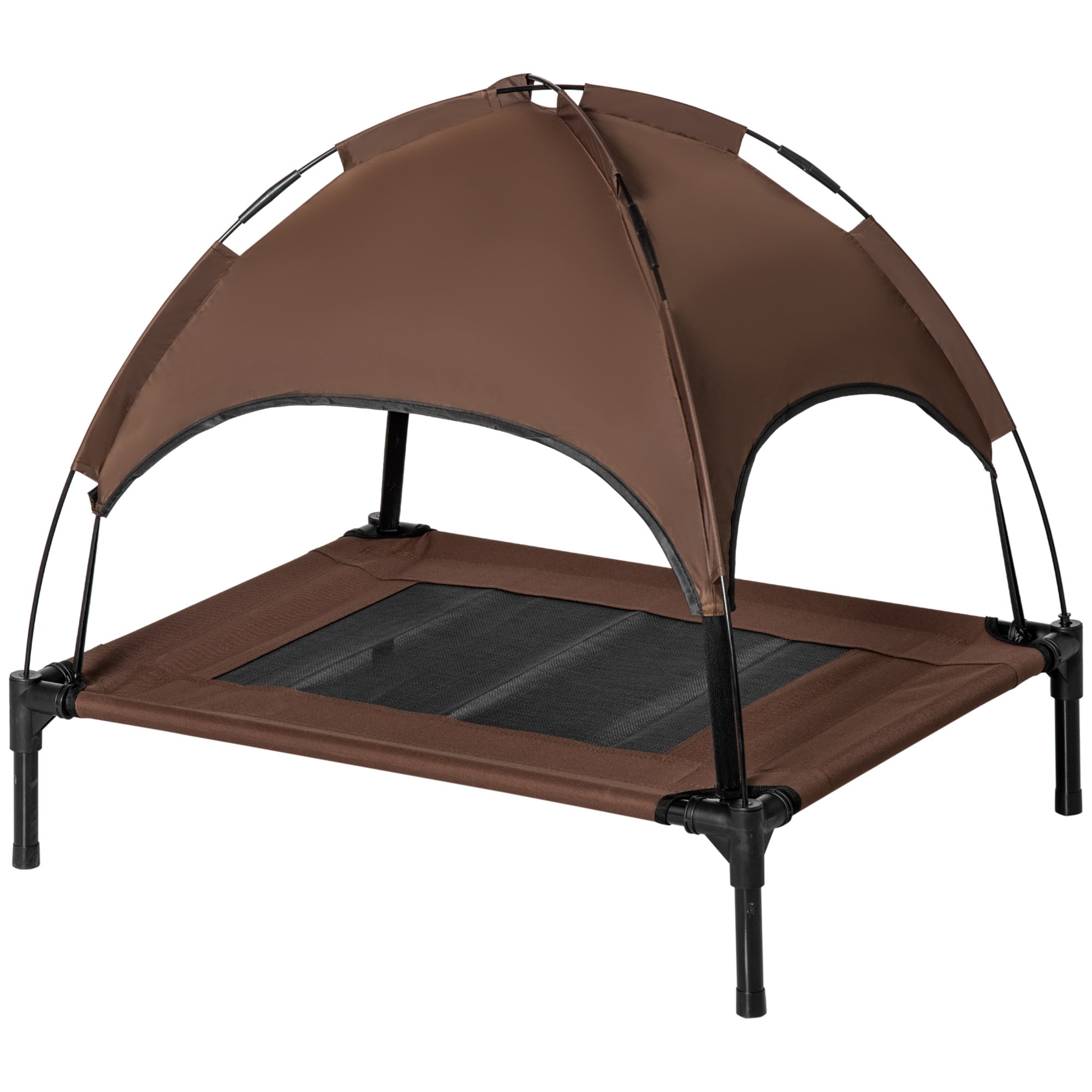 Elevated Dog Bed with Canopy, Portable Raised Dog Cot for M Sized Dogs, Indoor & Outdoor, 30" x 24" x 29", Coffee