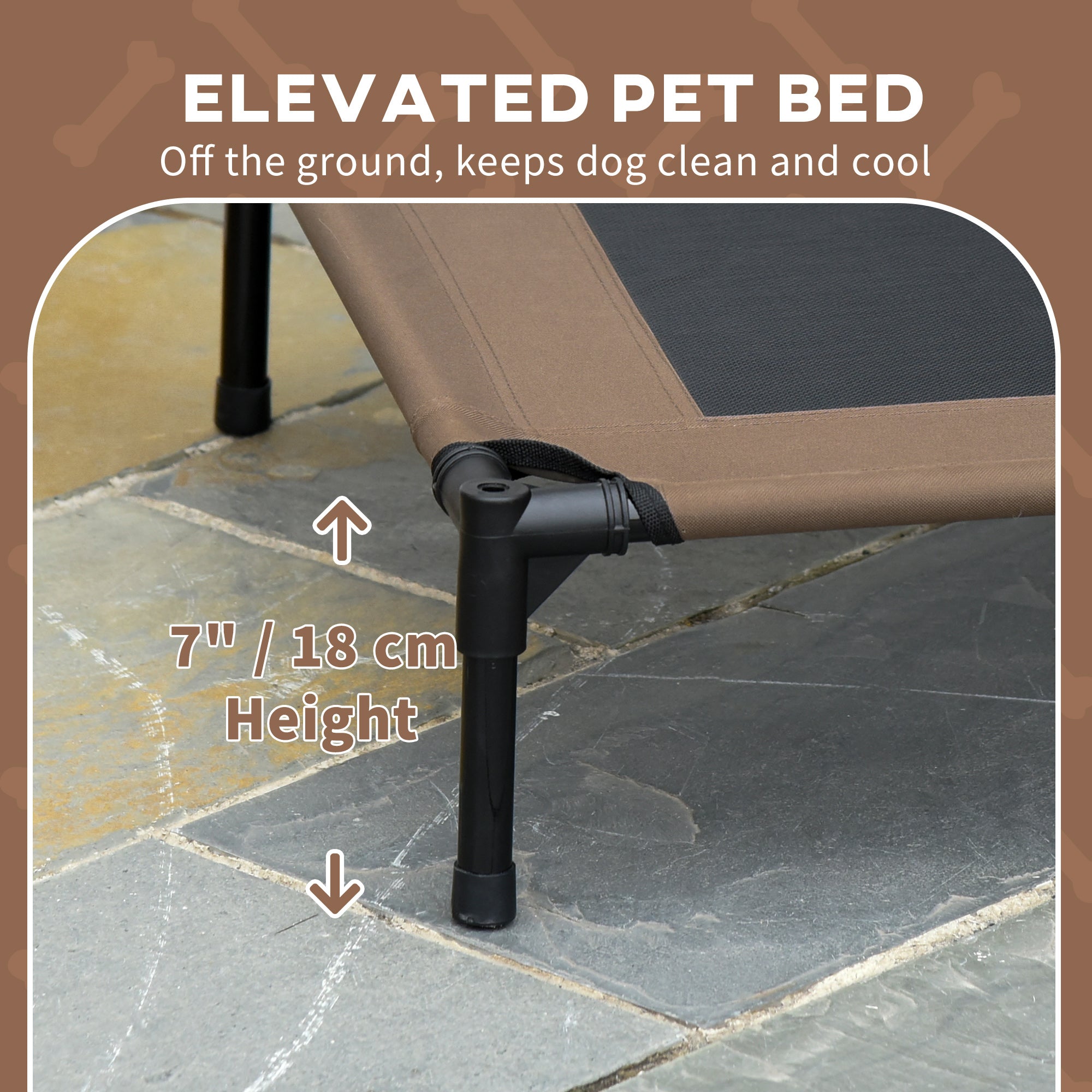 Elevated Dog Bed with Canopy, Portable Raised Dog Cot for M Sized Dogs, Indoor & Outdoor, 30" x 24" x 29", Coffee