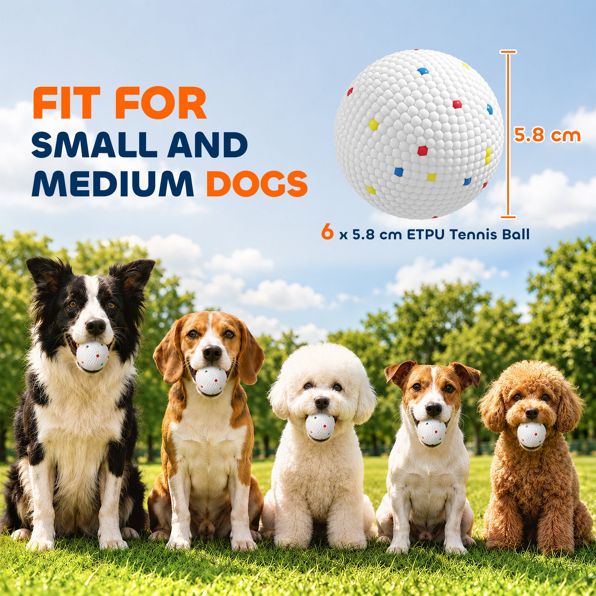 6 Pack Dog Balls Toys Fits Aggressive Chewers, Indestructible Teething and Water ETPU Balls for Throw and Fetch, High Bounce Interactive Toys for Small and Medium Dogs, 5.8cm/2.3Inch