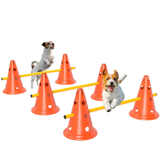 Dog Agility Hurdle Cone Set, Adjustable Obstacle Course Equipment with 6 Cones & 6 Poles, Portable Canine Agility Training Set with Carry Bag, Orange