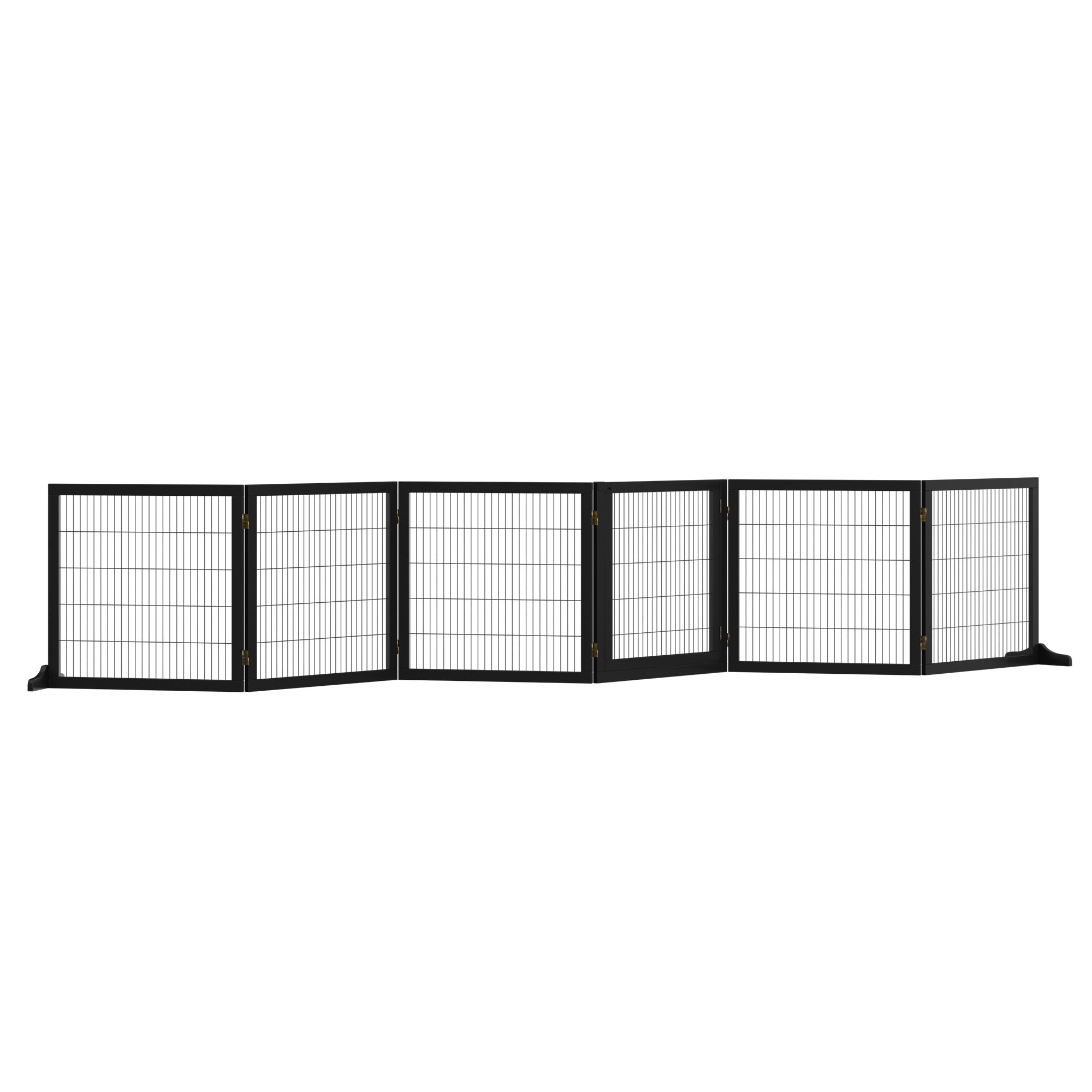 Wooden Pet Gate, Dog Safety Barrier, Freestanding Foldable Fence, w/ 6 Panels, 2 Support Feet, for House Doorway Stairs, Small & Medium Dogs, Black